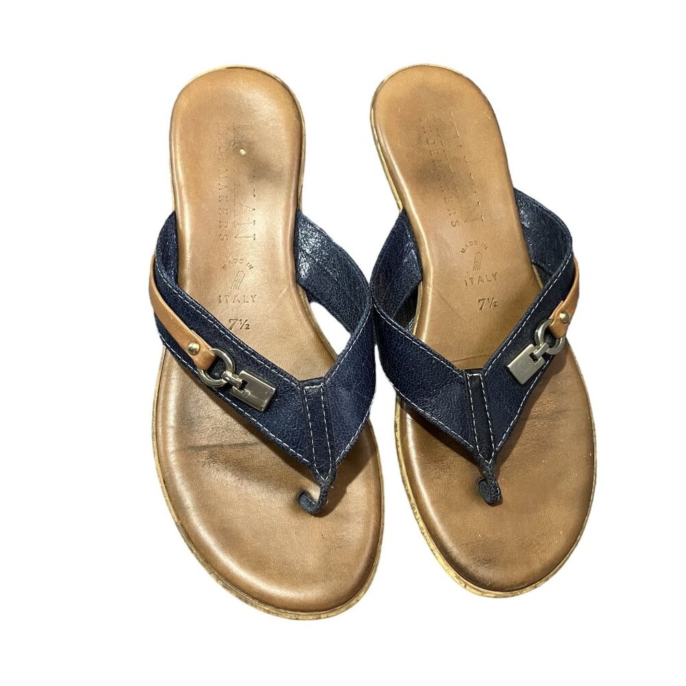 Women's Italian Shoemakers Slip On Leather Thong Sandals Size 7.5 Made in Italy
